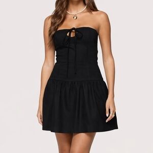 NWT Edikted Cecelie Strapless Drop Waist Mini Dress – Black – Size L